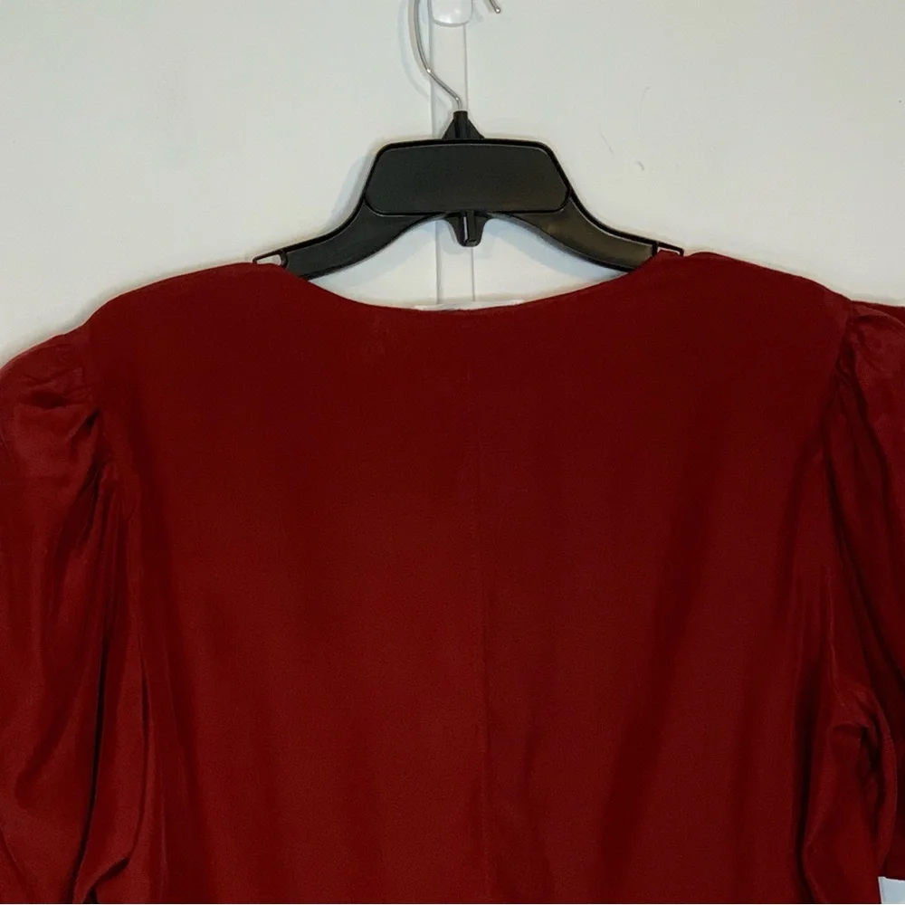 Frame Denim Red V-Neck Puff Sleeve Button Front Blouse - Picture 10 of 14